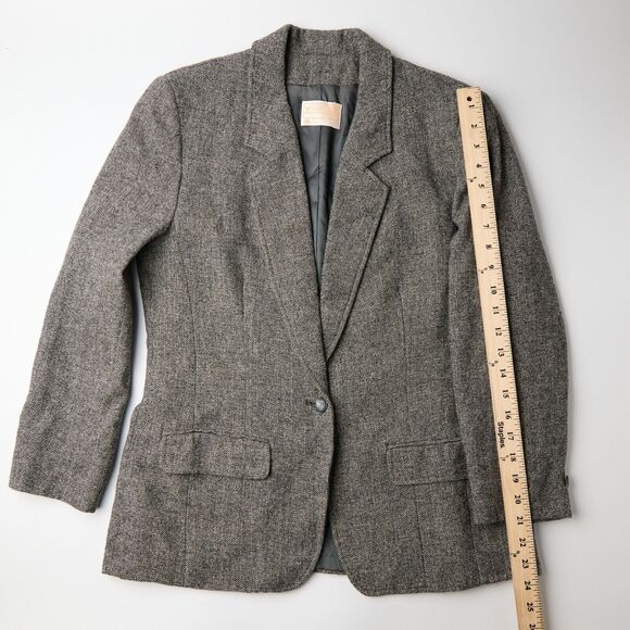 Vtg Pendleton Blazer Jacket Womens 10 Black White Chevron Wool Notch Lapel *hole - Picture 9 of 11